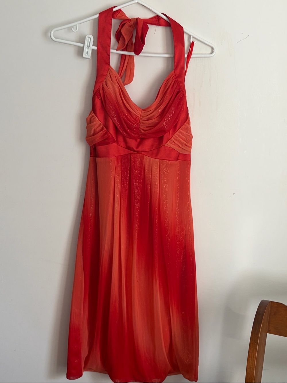 Orange Halter Neck Ombre Evening Dress